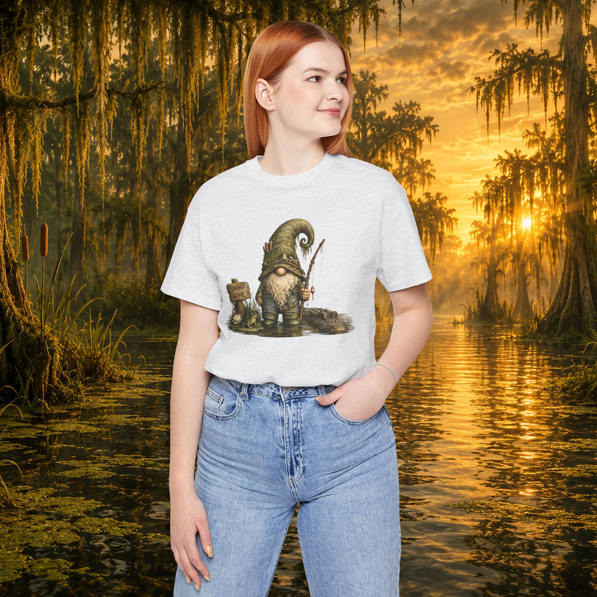 Swamp Gnome Shirt, Southern Swamp Life Tee, Fishing Gnome T-Shirt, Bayou Gnome Shirt, Alligator Gnome, Frog Lover Gift, Country Swamp Shirt