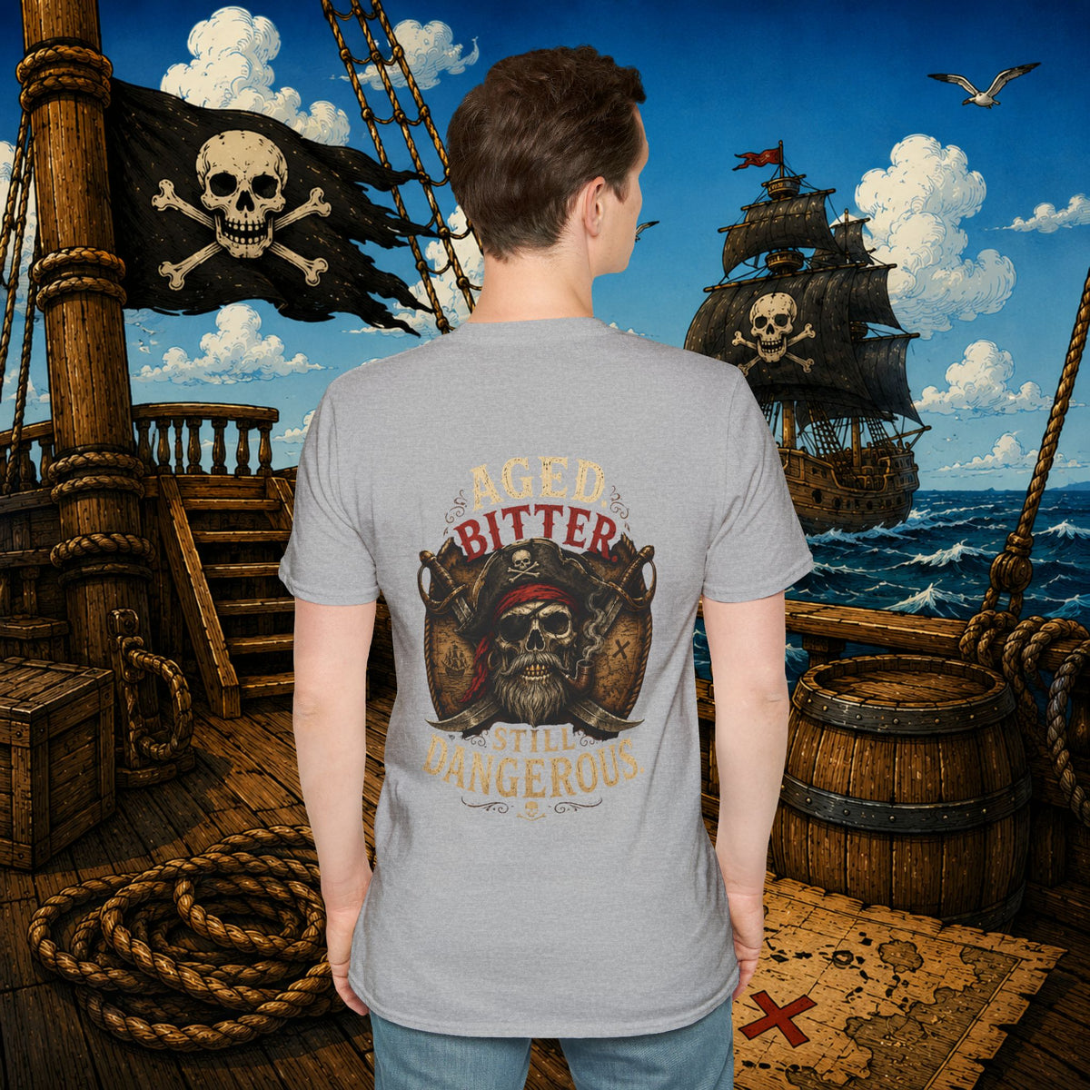 Aged Bitter Still Dangerous Pirate Skull Shirt – Funny Old Pirate Graphic Tee