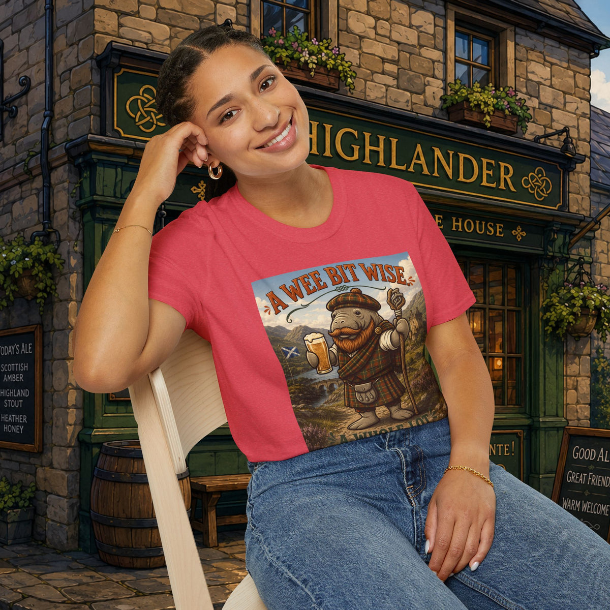 A Wee Bit Wise A Whole Lot Opinionated Shirt | Funny Scottish Manatee Tee | Highland Humor Graphic T-Shirt