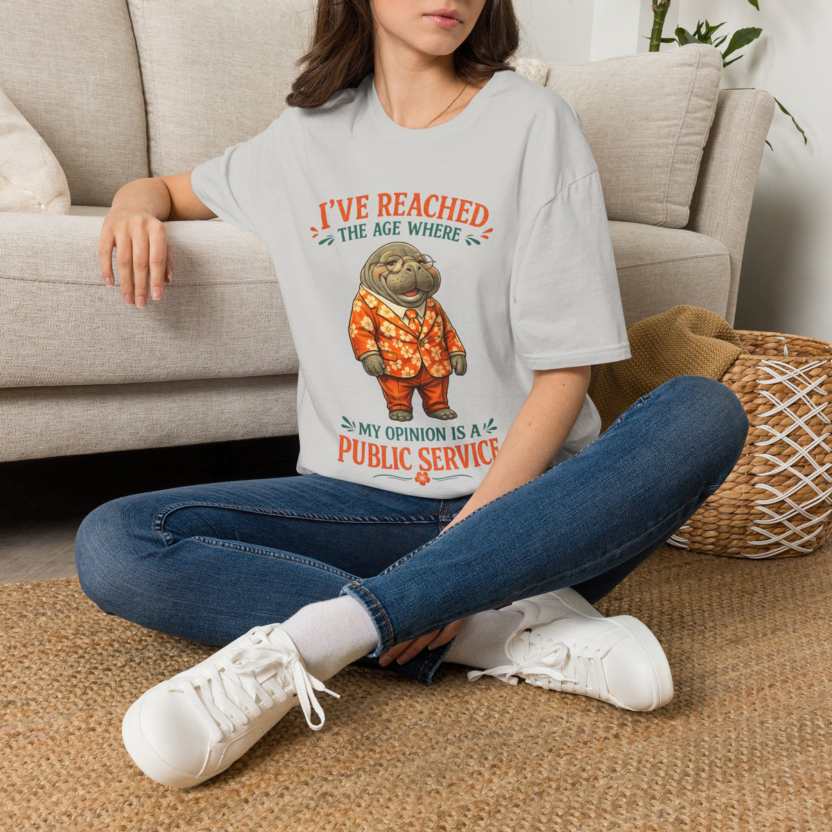 I've Reached the Age Where My Opinion Is a Public Service Shirt | Funny Manatee Tee | Senior Humor Graphic T-Shirt