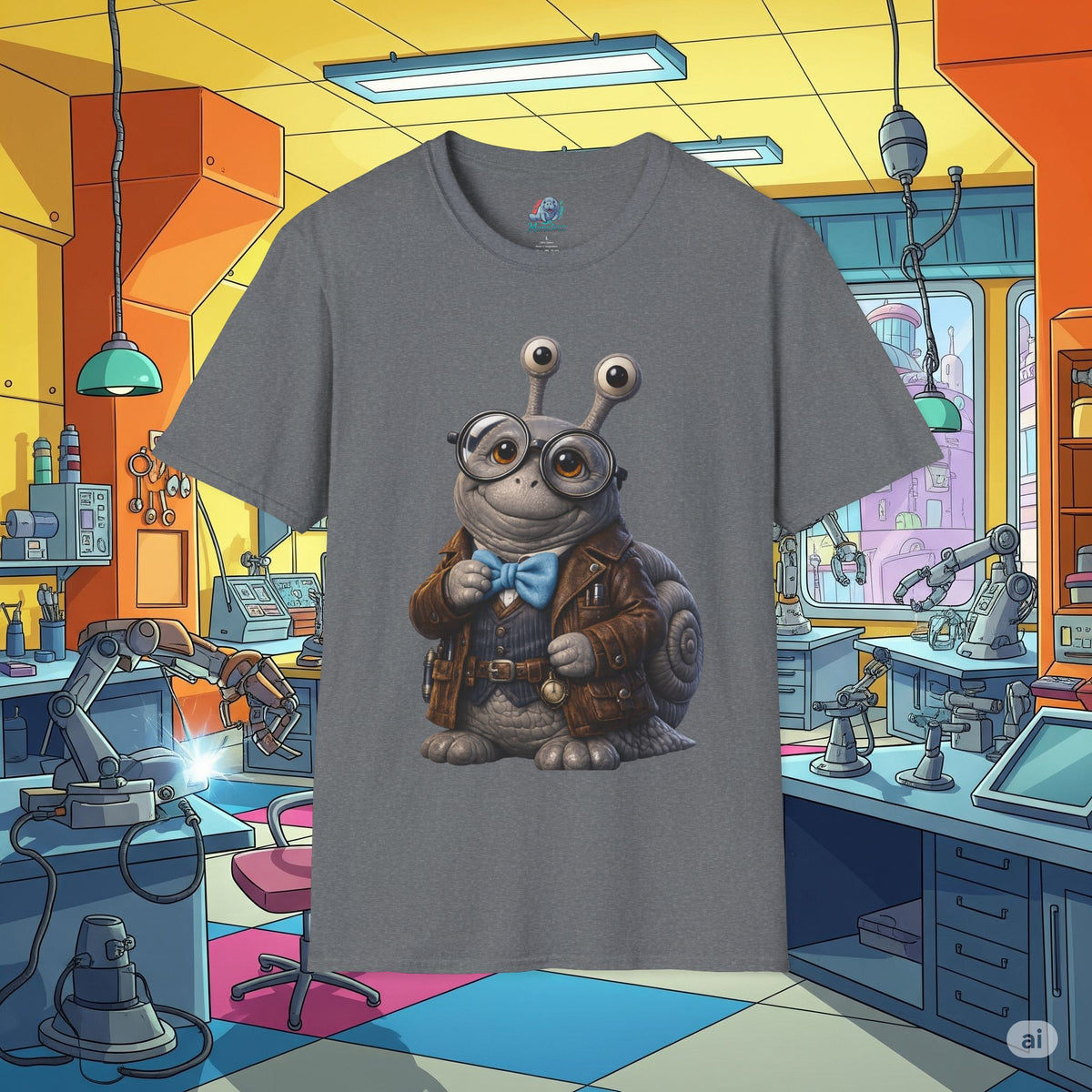 Cute Nerdy Snail Shirt | Steampunk Professor Snail Graphic Tee | Funny Bookworm Animal T-Shirt