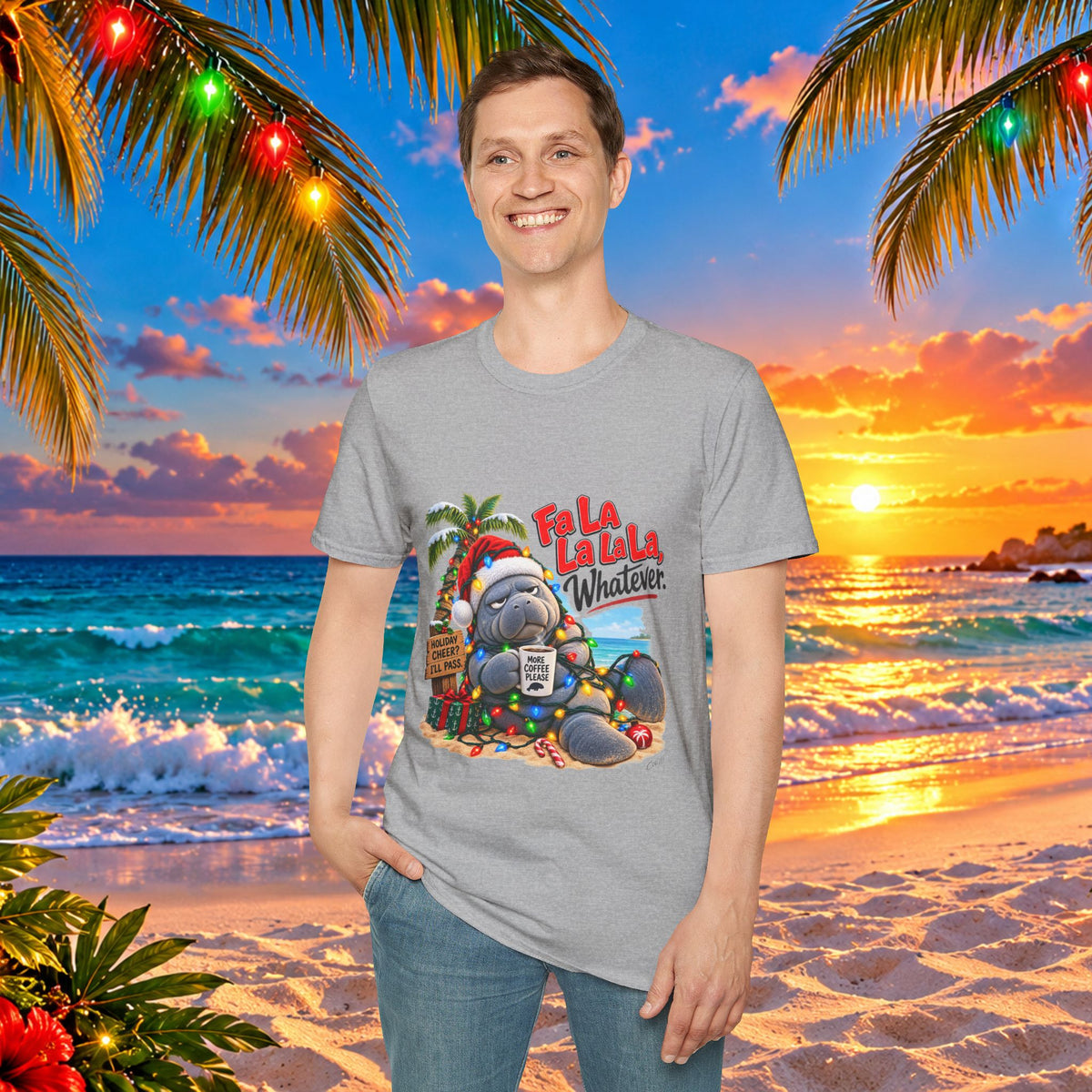 Fa La La La La Tropical Christmas Manatee T-Shirt