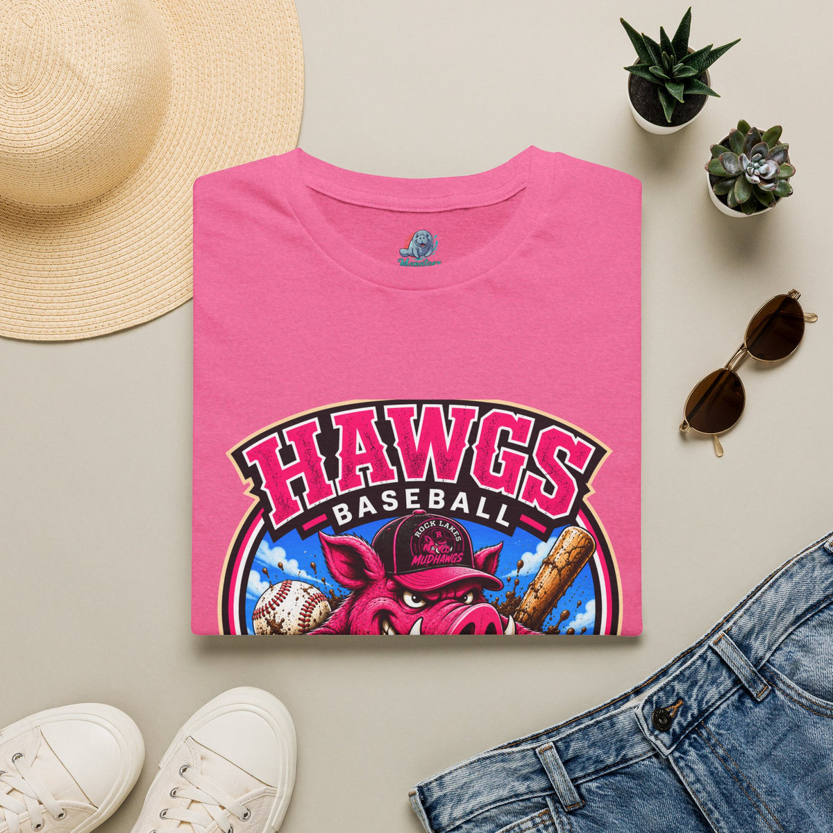 Rock Lakes Mud Hawgs Baseball Shirt | Come On In The Mud's Fine | Funny Pig Baseball Team Tee
