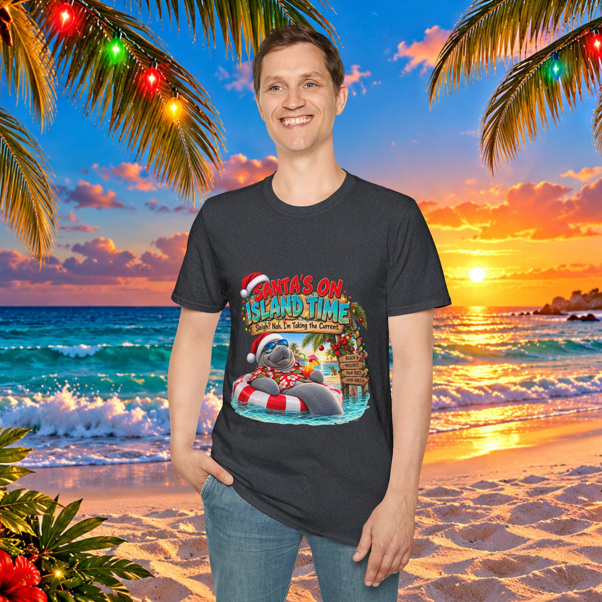 Santa’s on Island Time Christmas Beach T-Shirt