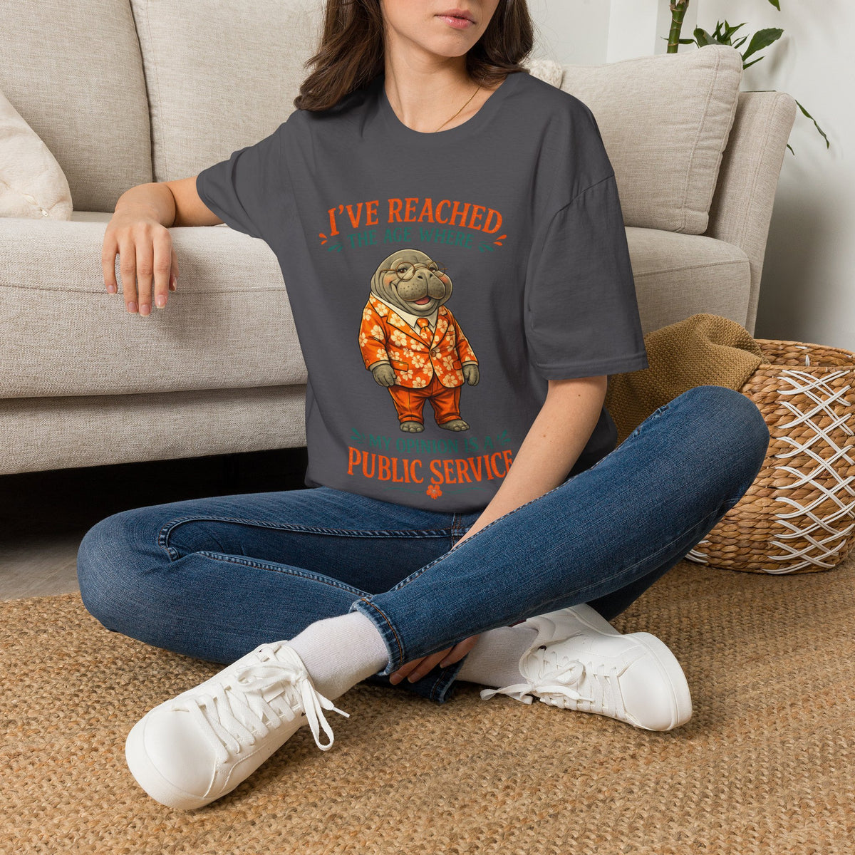 I've Reached the Age Where My Opinion Is a Public Service Shirt | Funny Manatee Tee | Senior Humor Graphic T-Shirt