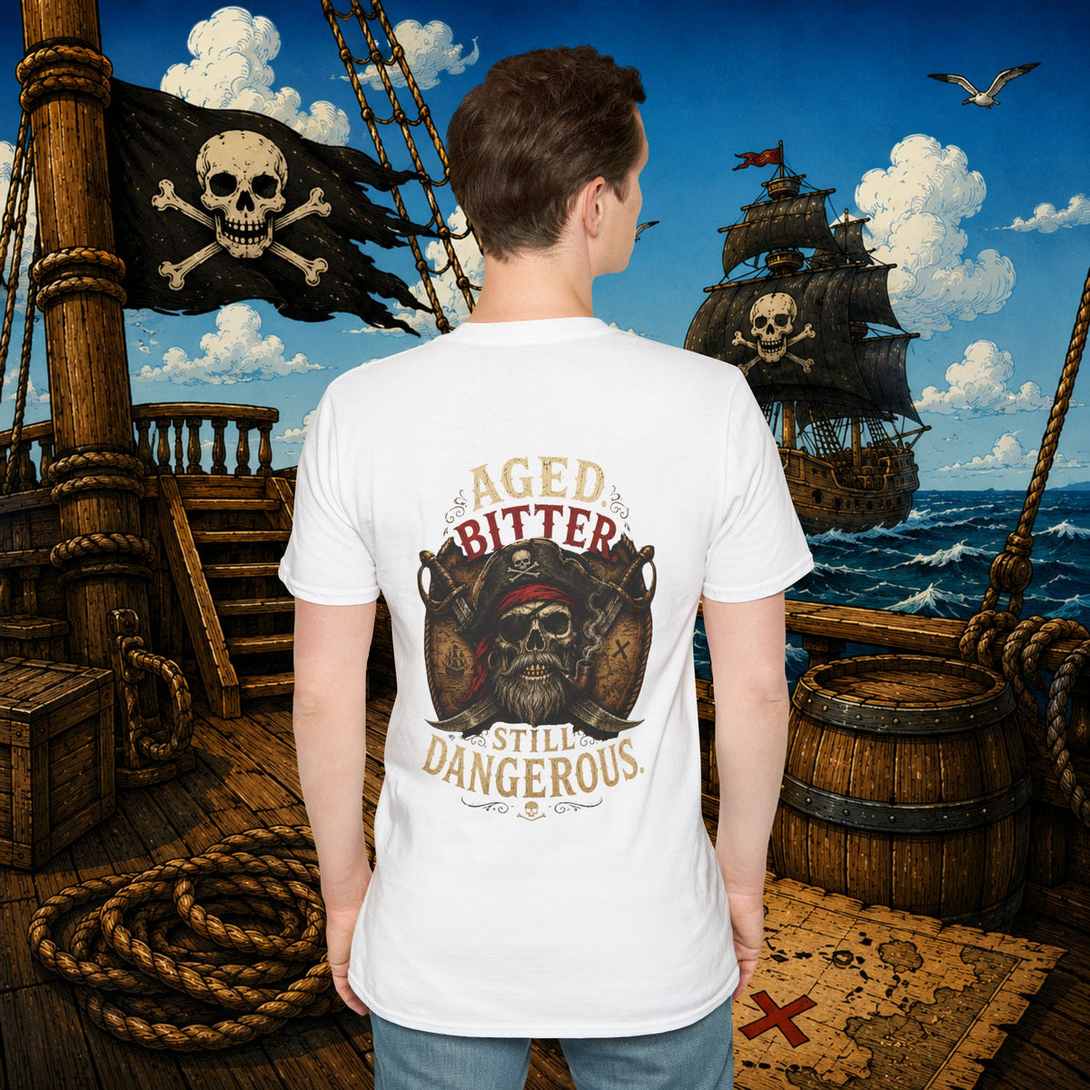 Aged Bitter Still Dangerous Pirate Skull Shirt – Funny Old Pirate Graphic Tee