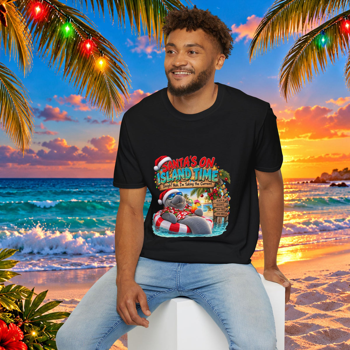 Santa’s on Island Time Christmas Beach T-Shirt