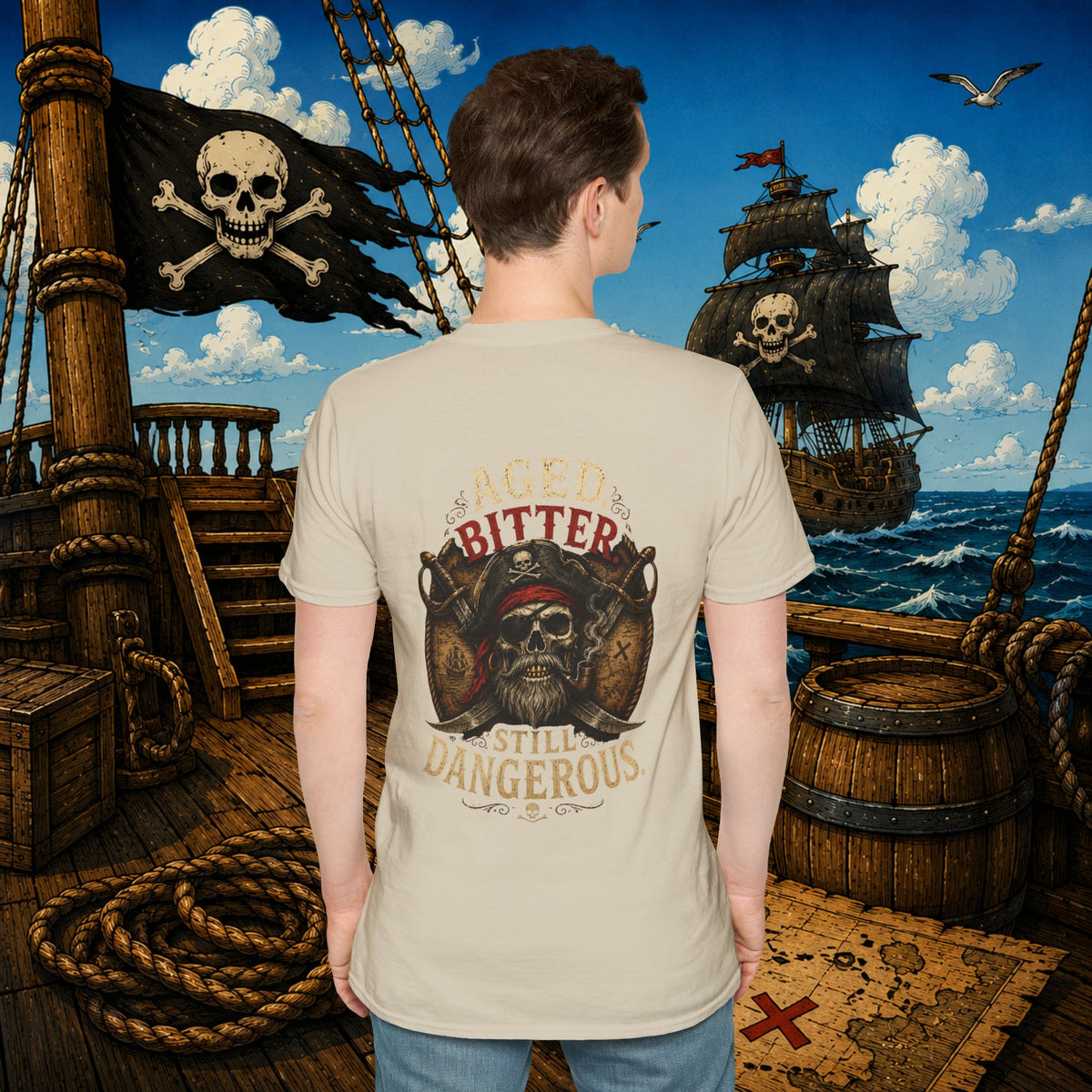 Aged Bitter Still Dangerous Pirate Skull Shirt – Funny Old Pirate Graphic Tee