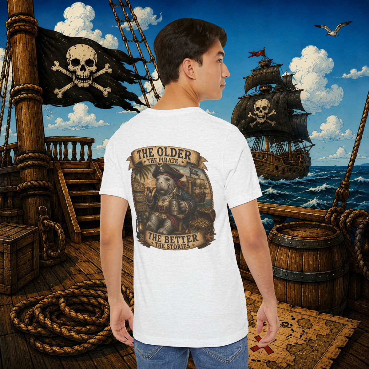 The Older the Pirate, The Better the Stories | Grumpy Pirate Club Manatee T-Shirt