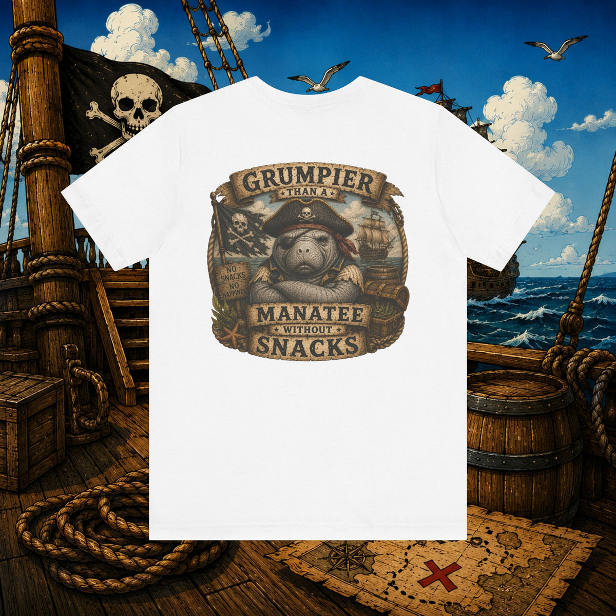 Grumpier Than a Manatee Without Snacks | Funny Pirate Manatee T-Shirt
