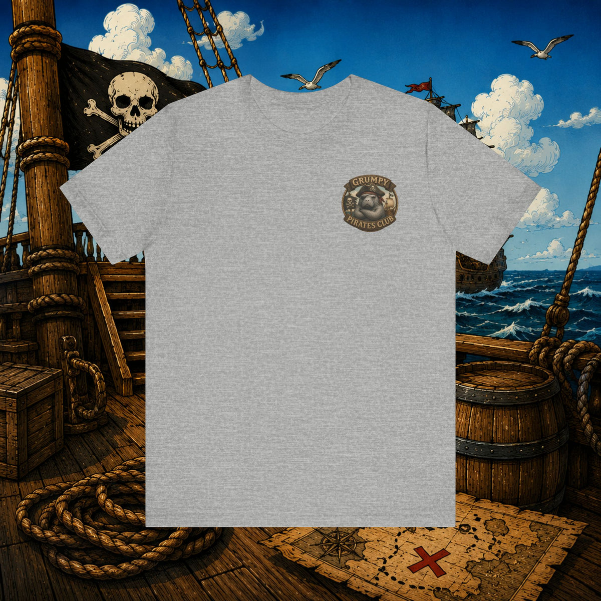 Beware of Old Pirates With Nothing Left to Prove | Grumpy Pirate Club Manatee T-Shirt