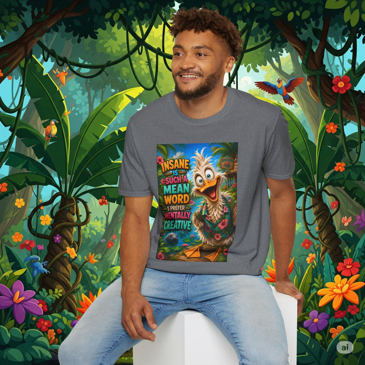 Insane Is Such a Mean Word I Prefer Mentally Creative Funny Duck Shirt | Crazy Ostrich Hawaiian Tee   Background