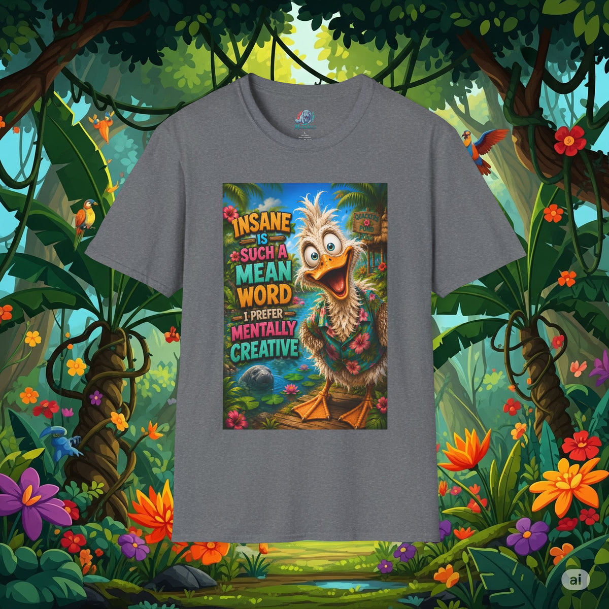 Insane Is Such a Mean Word I Prefer Mentally Creative Funny Duck Shirt | Crazy Ostrich Hawaiian Tee   Background