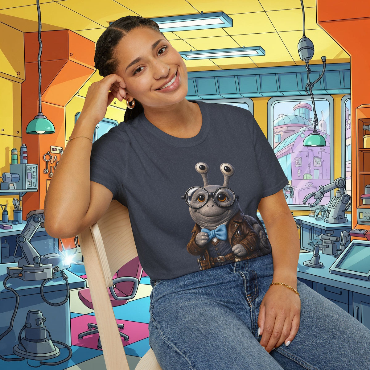Cute Nerdy Snail Shirt | Steampunk Professor Snail Graphic Tee | Funny Bookworm Animal T-Shirt