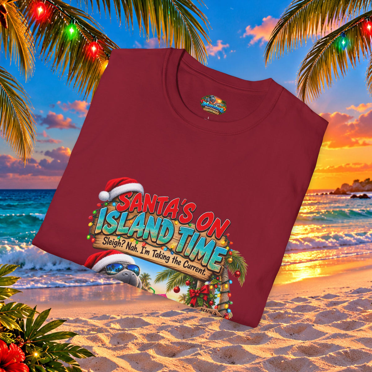 Santa’s on Island Time Christmas Beach T-Shirt