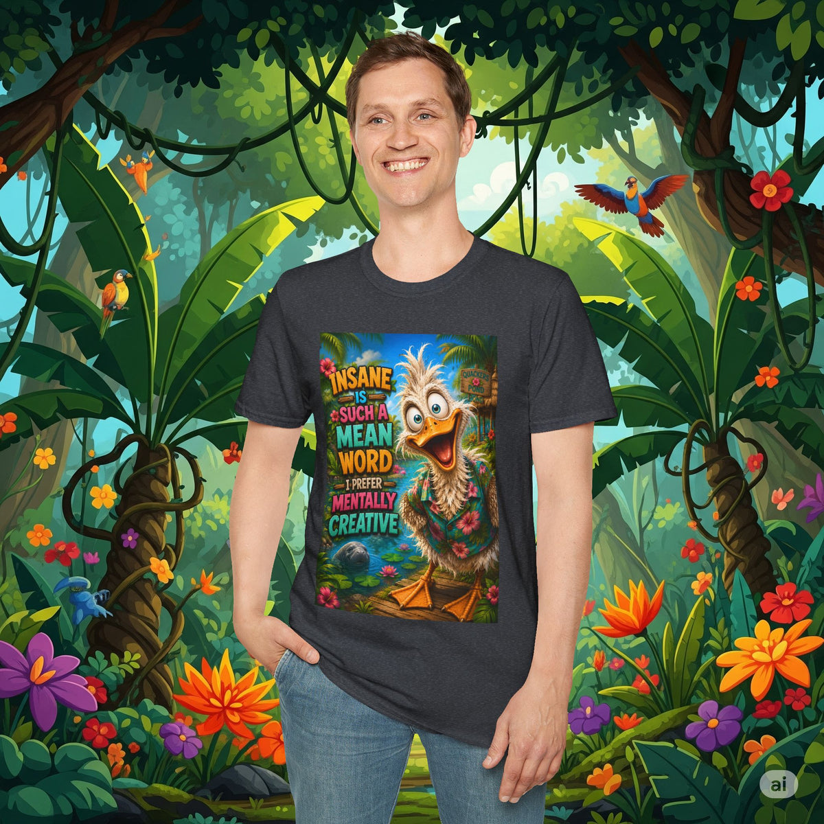 Insane Is Such a Mean Word I Prefer Mentally Creative Funny Duck Shirt | Crazy Ostrich Hawaiian Tee   Background
