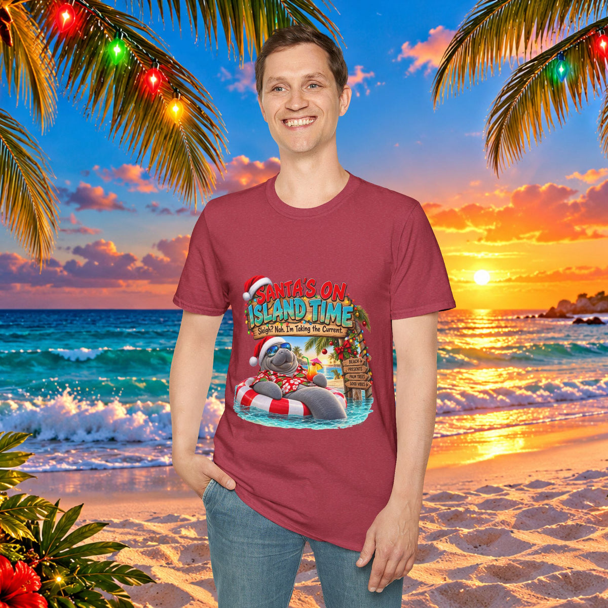 Santa’s on Island Time Christmas Beach T-Shirt