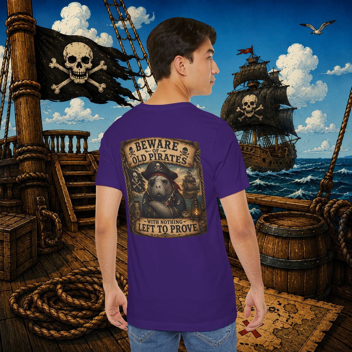 Beware of Old Pirates With Nothing Left to Prove | Grumpy Pirate Club Manatee T-Shirt