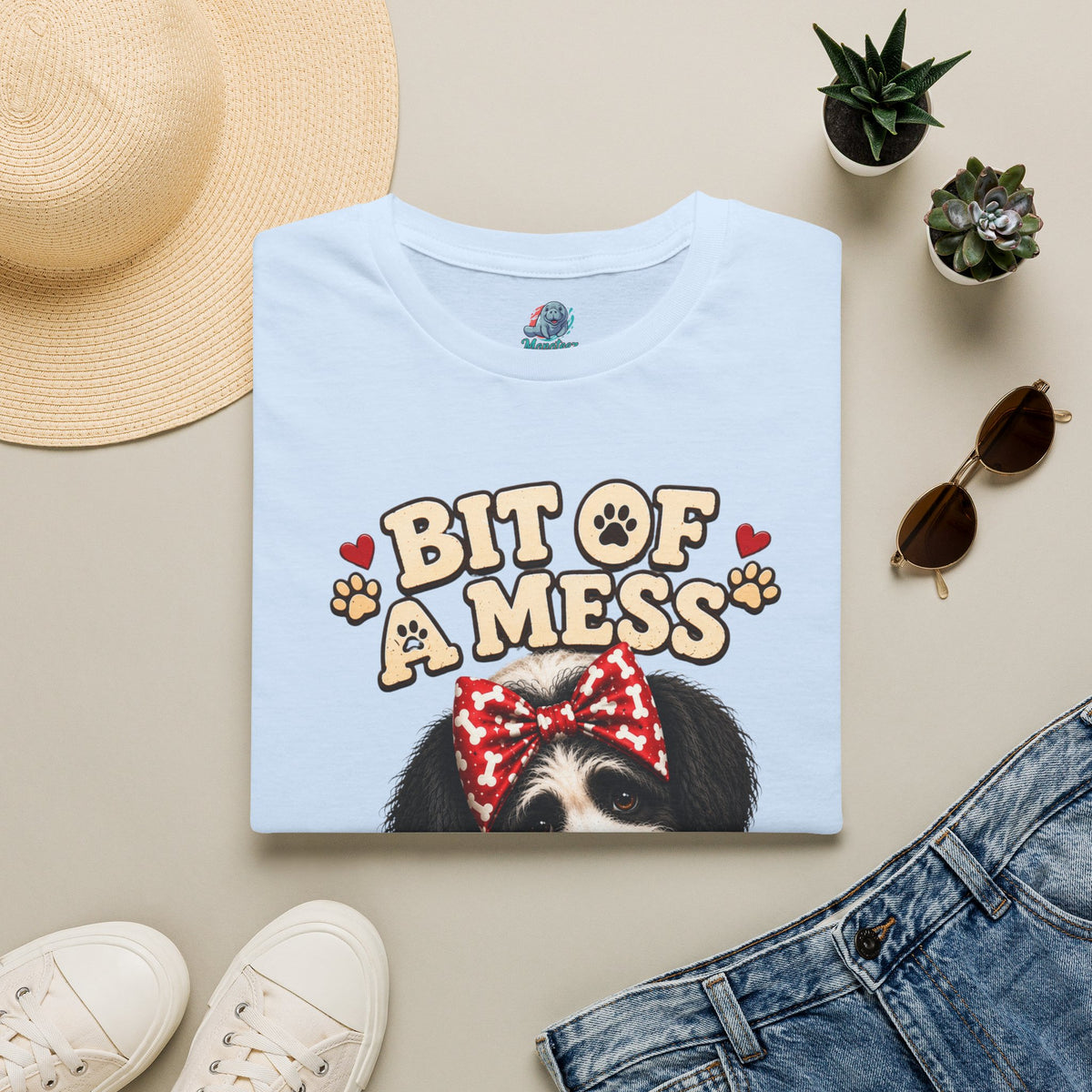 Bit of a Mess But Doing My Best Funny Dog Mom Shirt | Cute Puppy Pajamas Coffee Lover Graphic Tee No Background