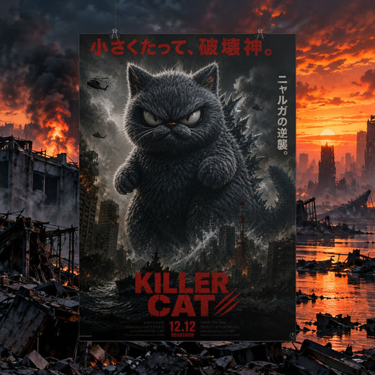 Copy of Rolled Poster – Giant Angry Cat Kaiju Anime Wall Art