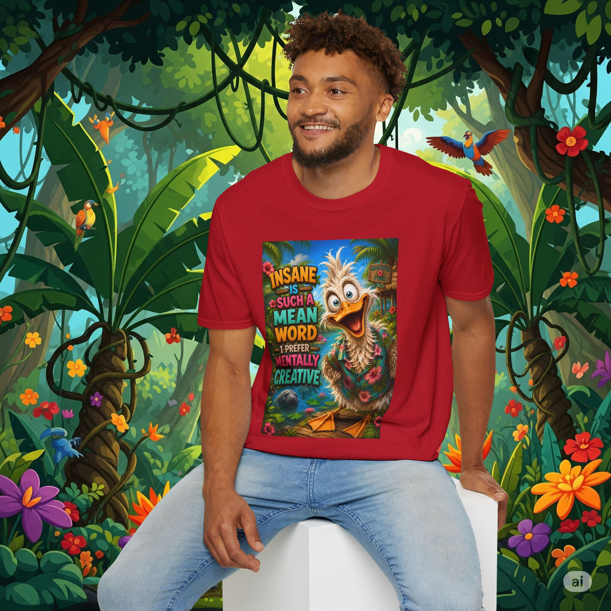 Insane Is Such a Mean Word I Prefer Mentally Creative Funny Duck Shirt | Crazy Ostrich Hawaiian Tee   Background