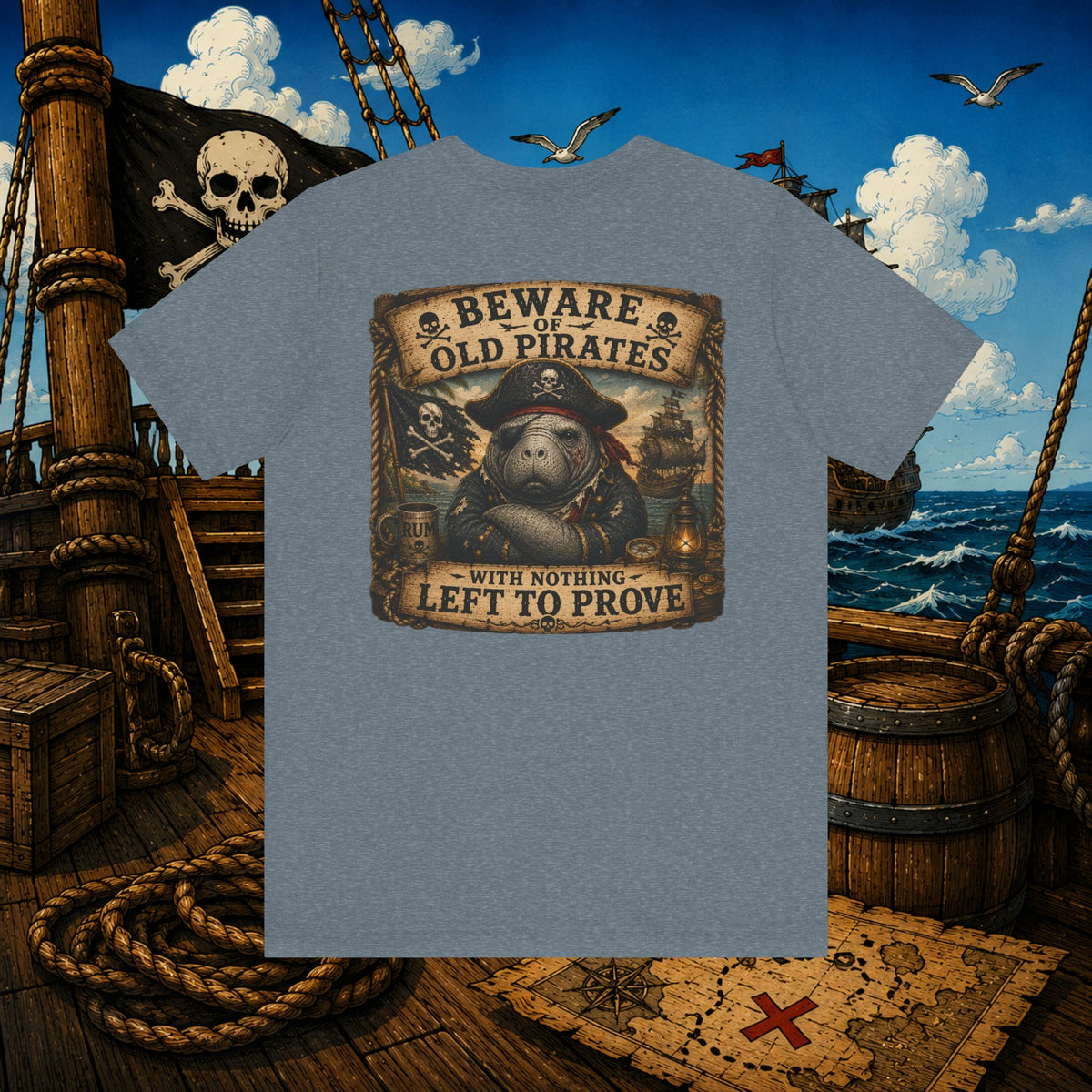 Beware of Old Pirates With Nothing Left to Prove | Grumpy Pirate Club Manatee T-Shirt