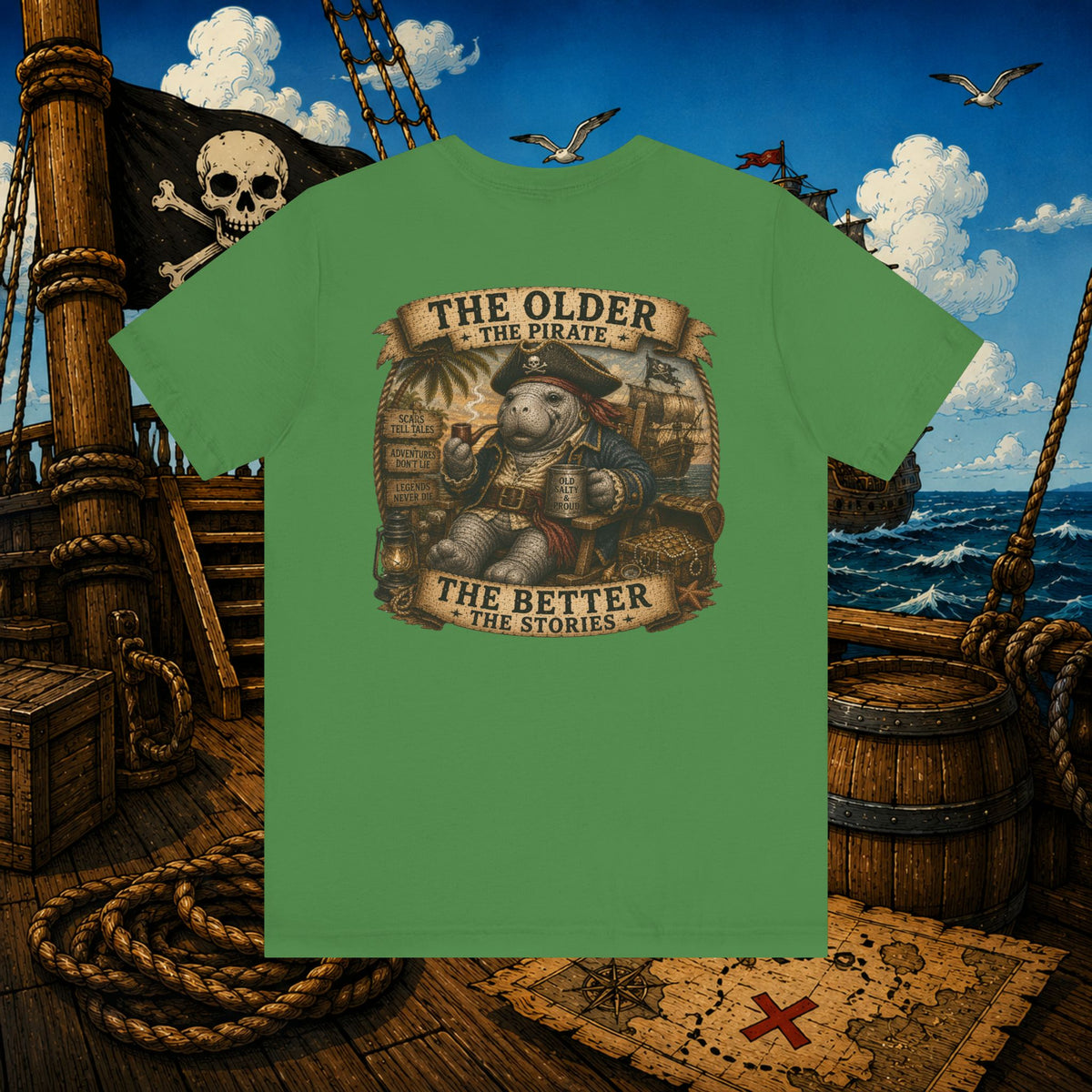 The Older the Pirate, The Better the Stories | Grumpy Pirate Club Manatee T-Shirt