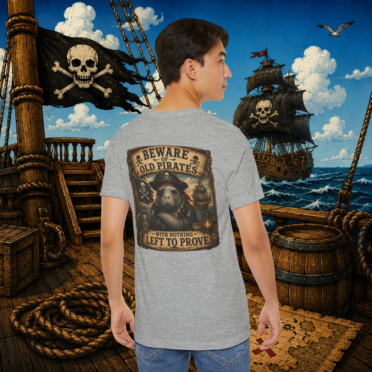 Beware of Old Pirates With Nothing Left to Prove | Grumpy Pirate Club Manatee T-Shirt