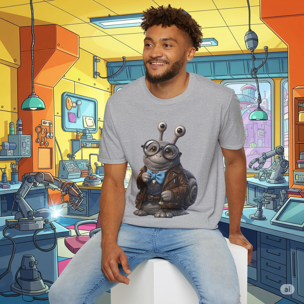 Cute Nerdy Snail Shirt | Steampunk Professor Snail Graphic Tee | Funny Bookworm Animal T-Shirt