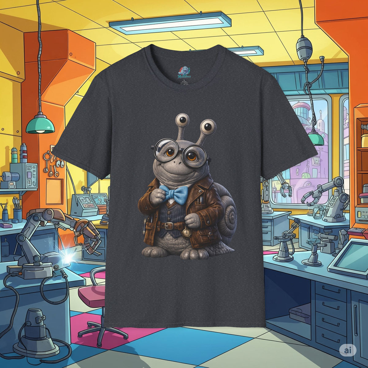 Cute Nerdy Snail Shirt | Steampunk Professor Snail Graphic Tee | Funny Bookworm Animal T-Shirt