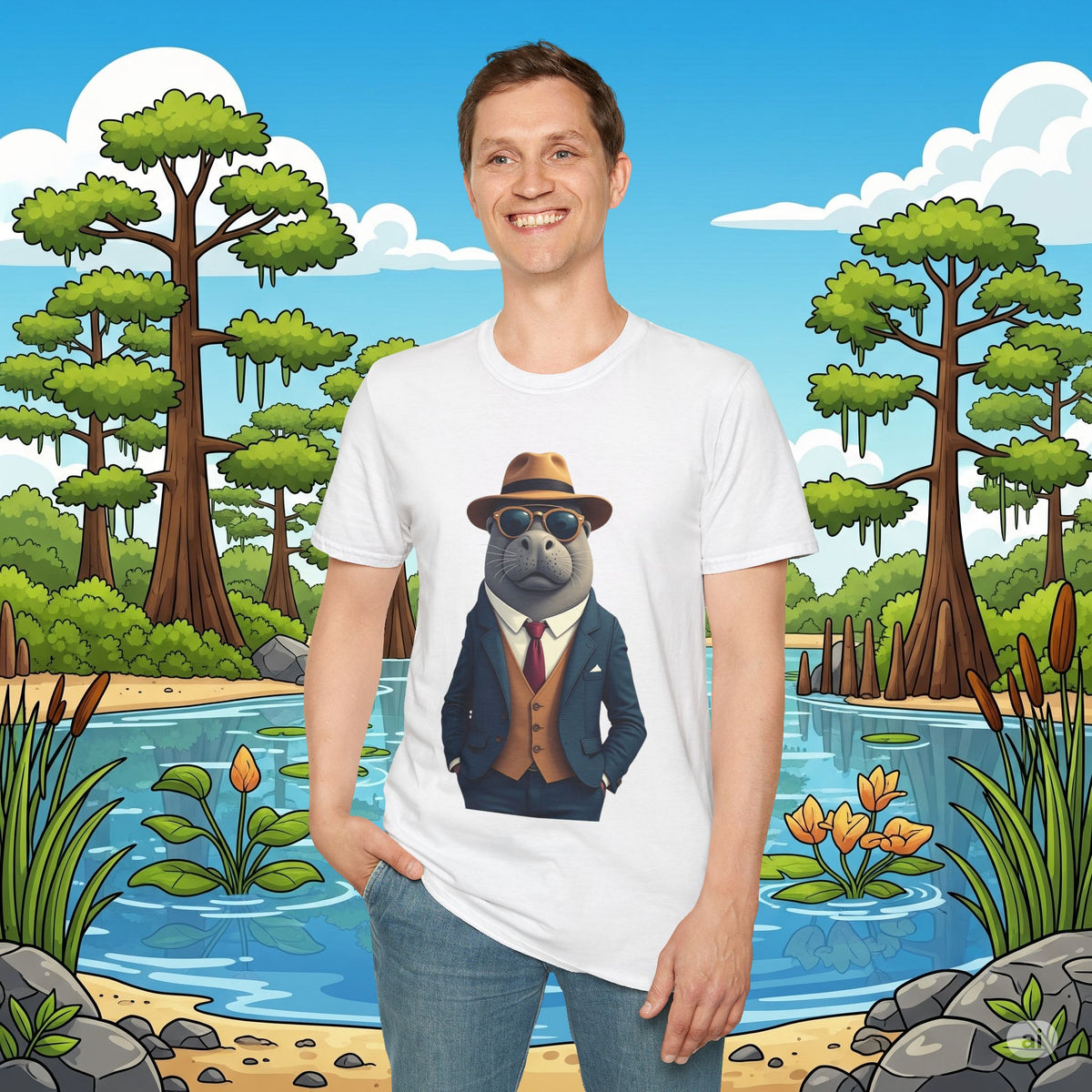Dapper Manatee in Suit Graphic T-Shirt
