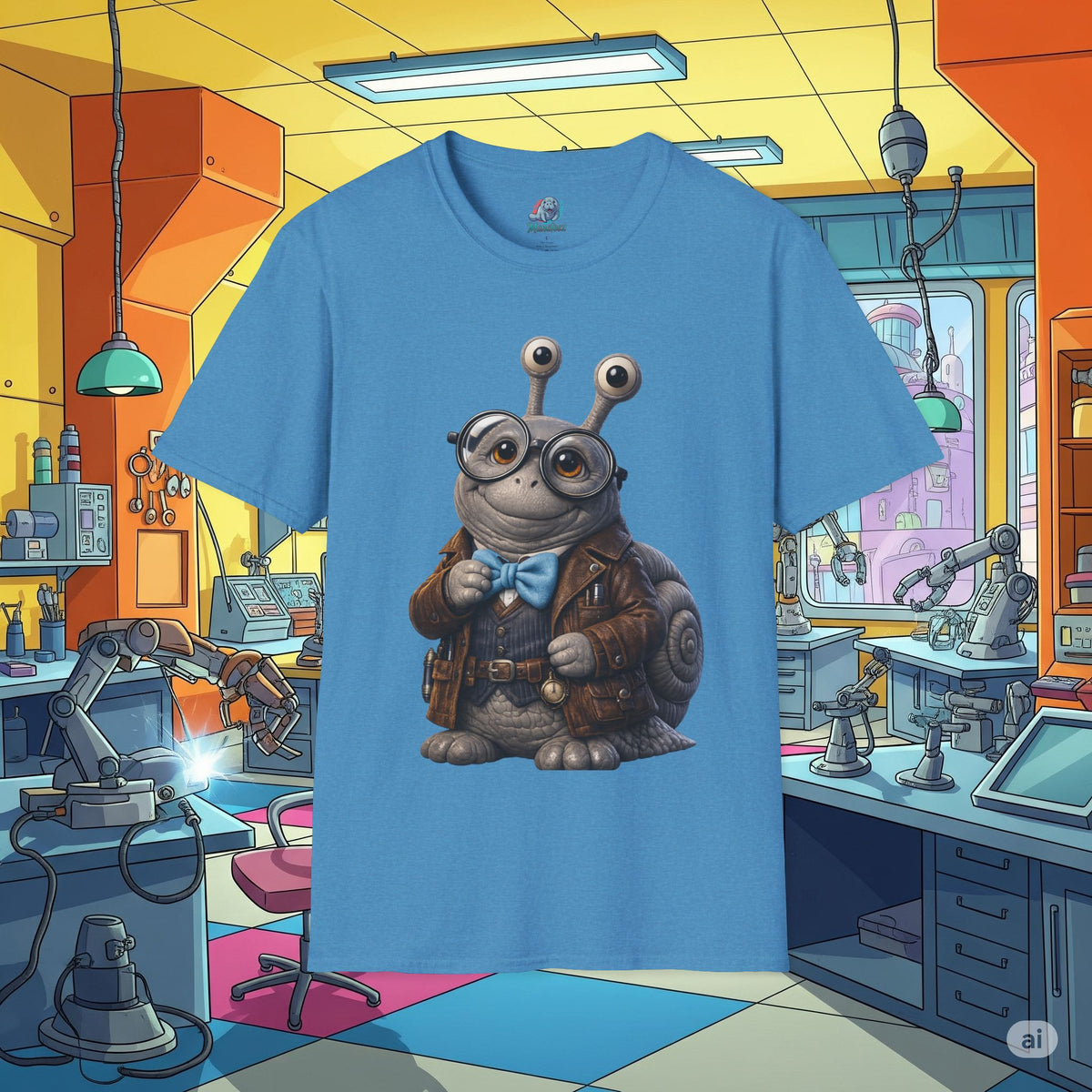 Cute Nerdy Snail Shirt | Steampunk Professor Snail Graphic Tee | Funny Bookworm Animal T-Shirt