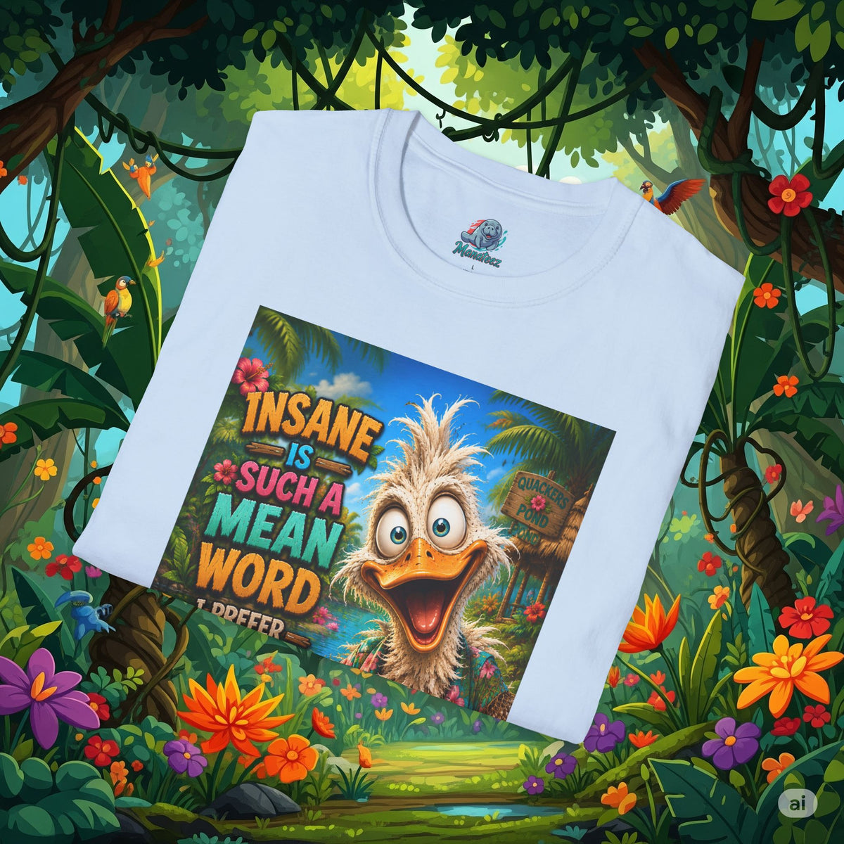 Insane Is Such a Mean Word I Prefer Mentally Creative Funny Duck Shirt | Crazy Ostrich Hawaiian Tee   Background