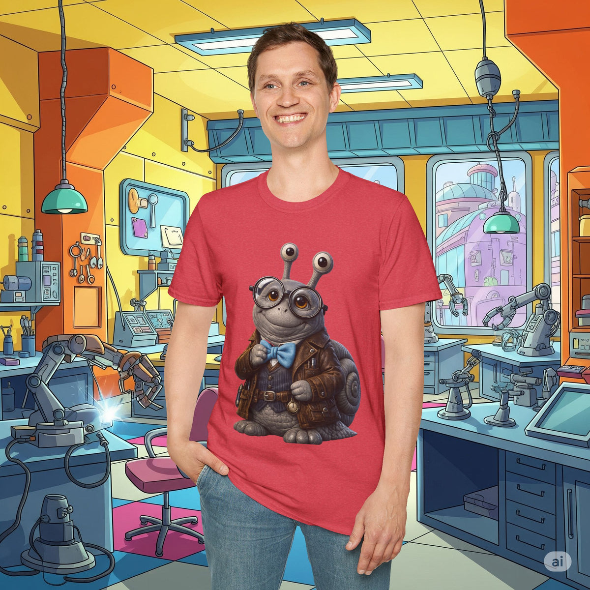 Cute Nerdy Snail Shirt | Steampunk Professor Snail Graphic Tee | Funny Bookworm Animal T-Shirt