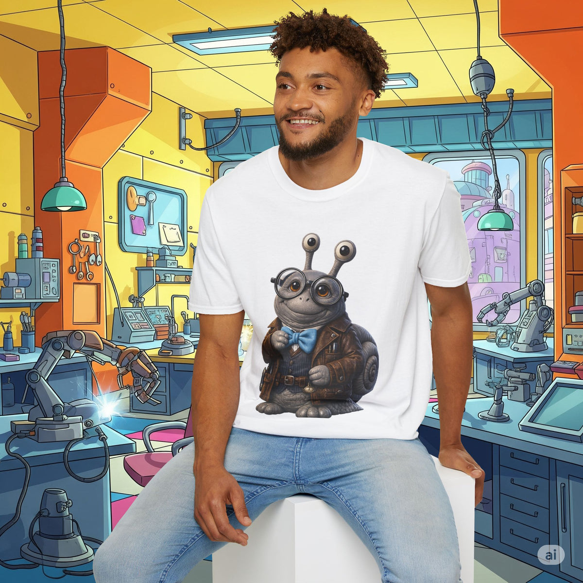 Cute Nerdy Snail Shirt | Steampunk Professor Snail Graphic Tee | Funny Bookworm Animal T-Shirt