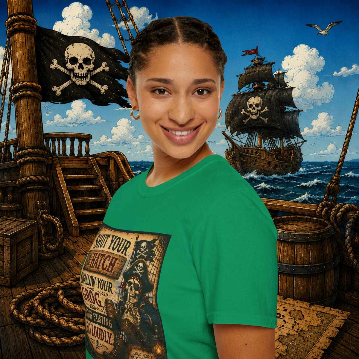 Shut Your Hatch Swallow Your Grog Pirate T-Shirt