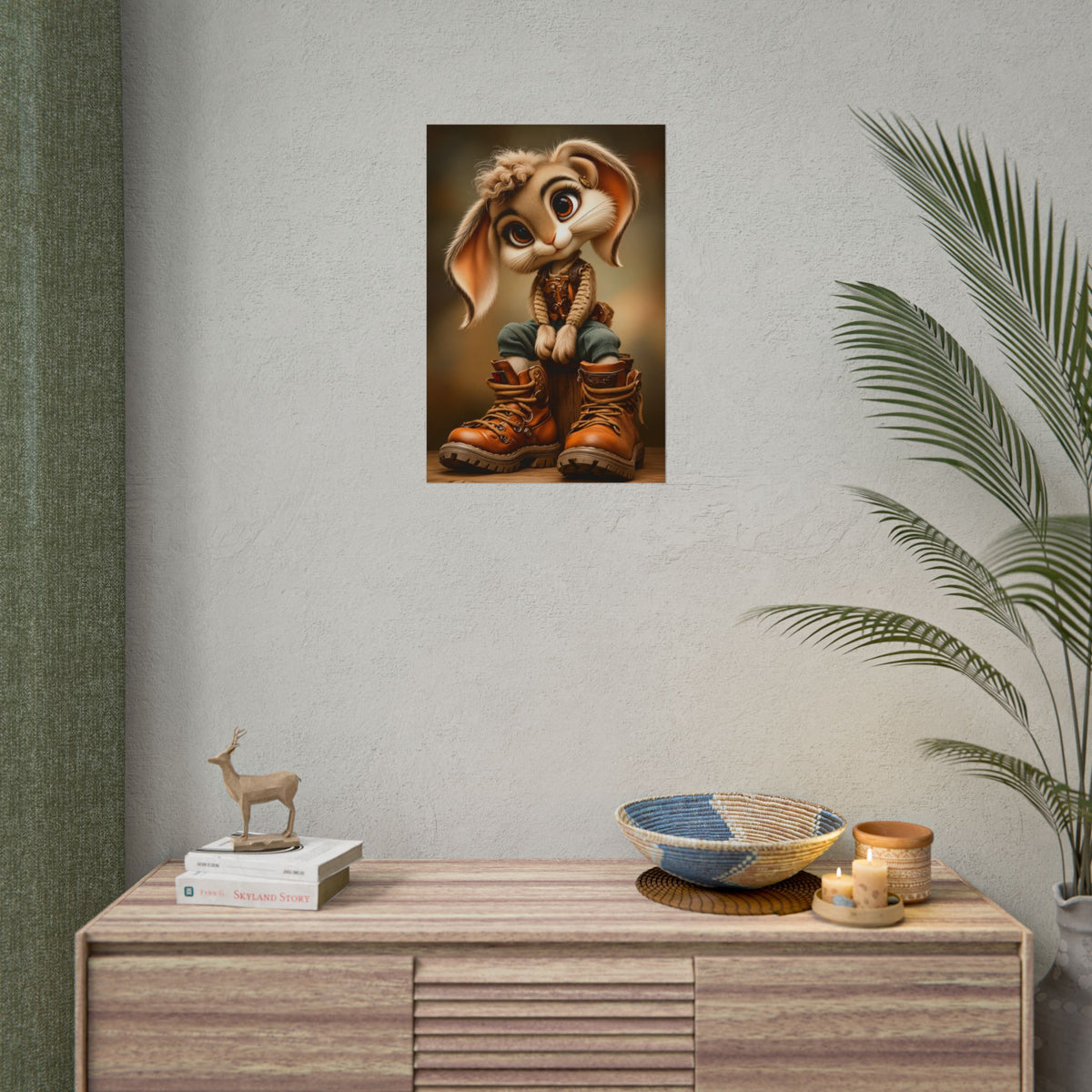 Cute Whimsical Bunny in Combat Boots Rolled Poster