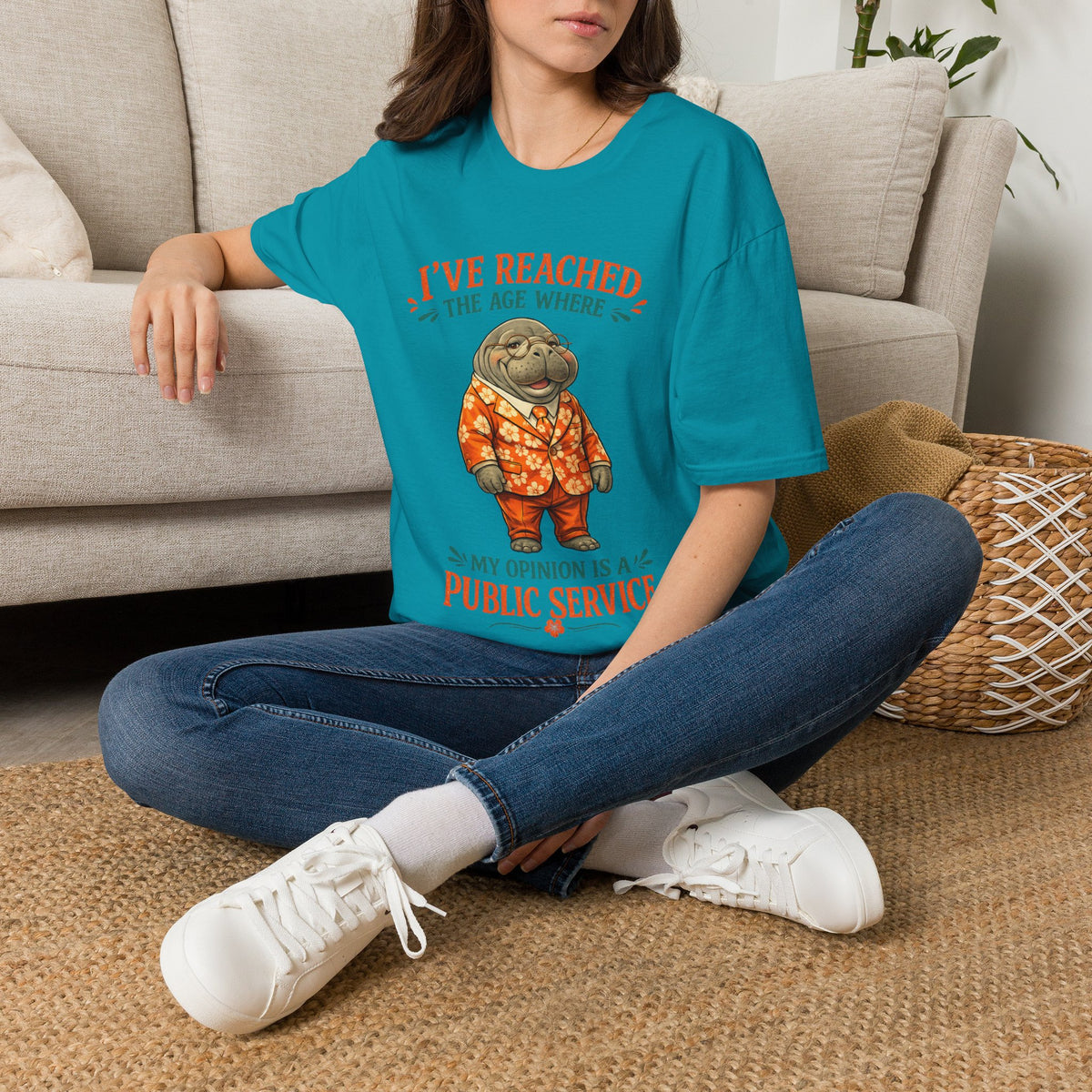 I've Reached the Age Where My Opinion Is a Public Service Shirt | Funny Manatee Tee | Senior Humor Graphic T-Shirt