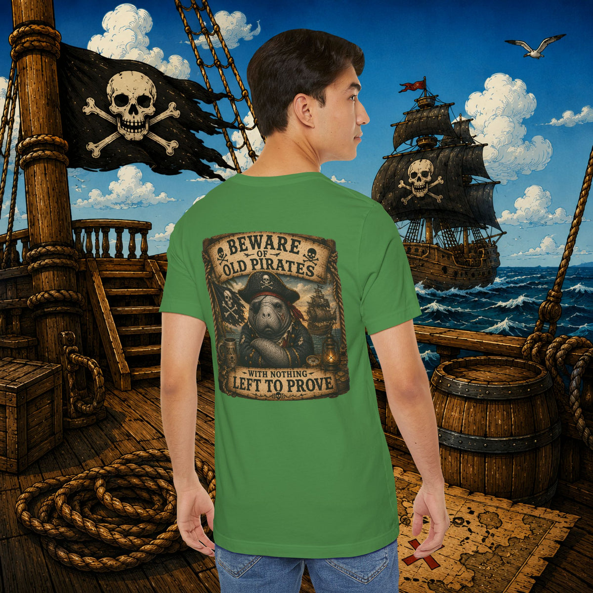 Beware of Old Pirates With Nothing Left to Prove | Grumpy Pirate Club Manatee T-Shirt