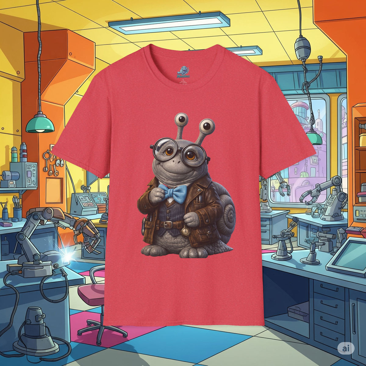 Cute Nerdy Snail Shirt | Steampunk Professor Snail Graphic Tee | Funny Bookworm Animal T-Shirt