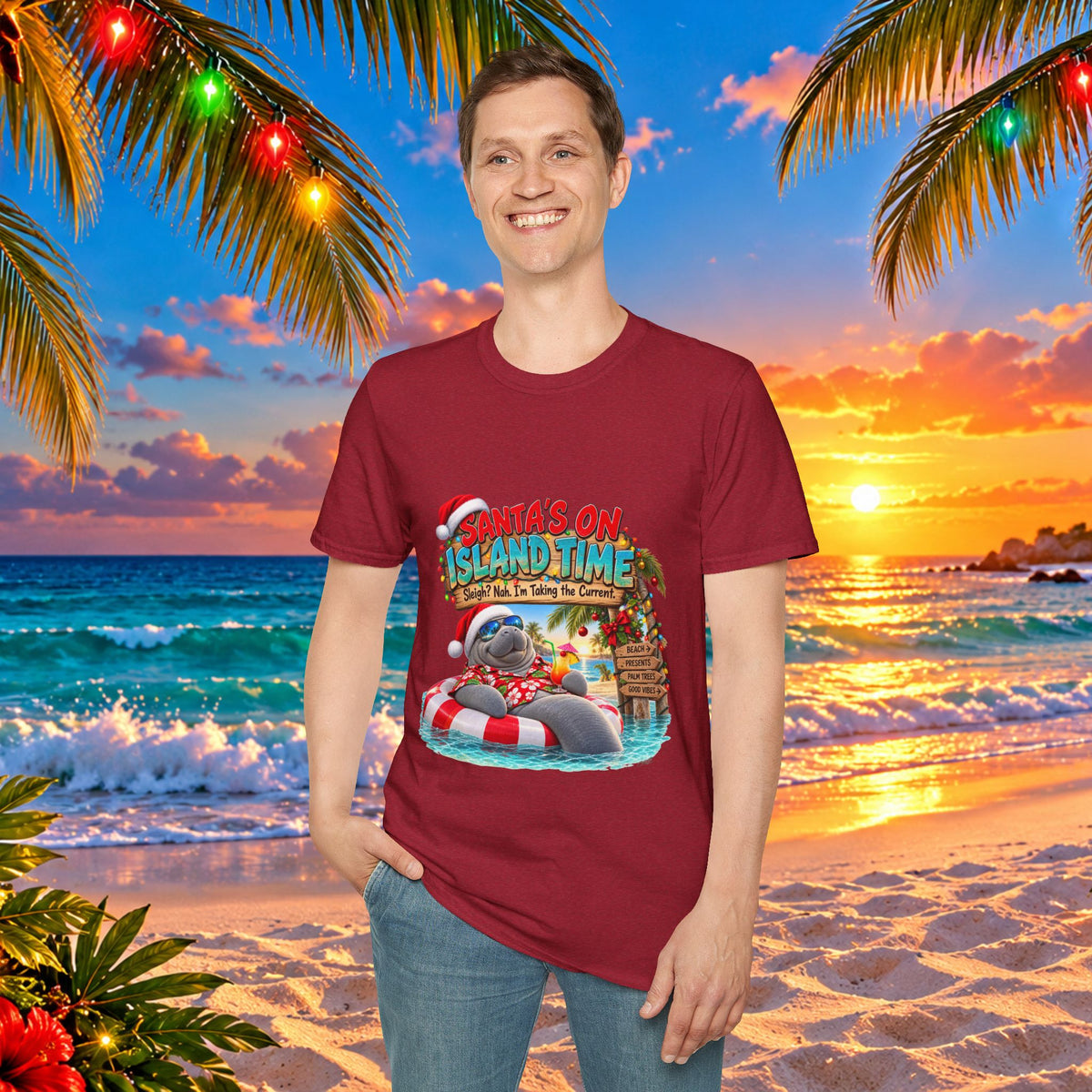 Santa’s on Island Time Christmas Beach T-Shirt
