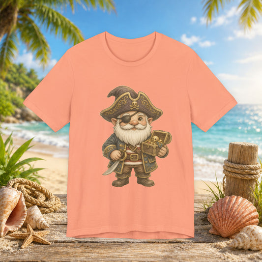 Pirate Gnome with Treasure Chest | Whimsical Nautical Fantasy Illustration