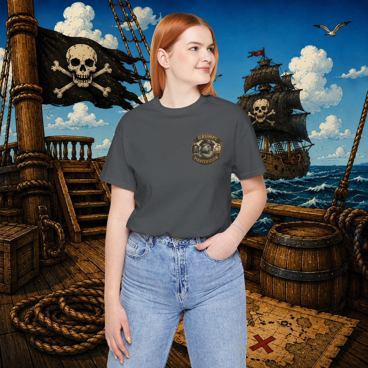 Grumpier Than a Manatee Without Snacks | Funny Pirate Manatee T-Shirt