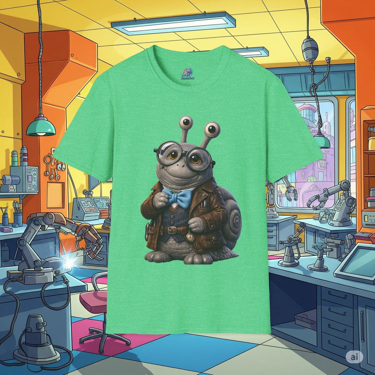 Cute Nerdy Snail Shirt | Steampunk Professor Snail Graphic Tee | Funny Bookworm Animal T-Shirt