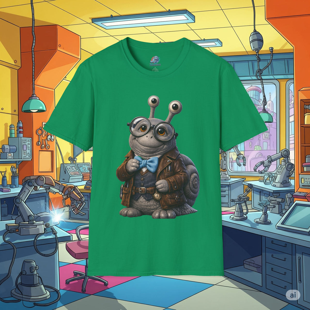 Cute Nerdy Snail Shirt | Steampunk Professor Snail Graphic Tee | Funny Bookworm Animal T-Shirt