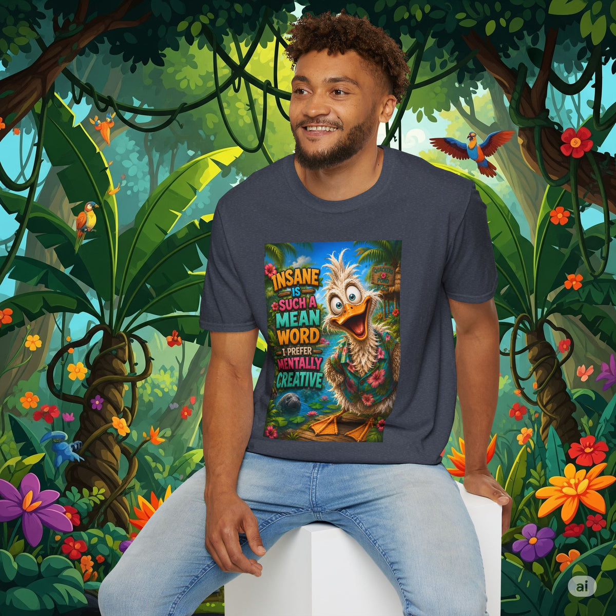 Insane Is Such a Mean Word I Prefer Mentally Creative Funny Duck Shirt | Crazy Ostrich Hawaiian Tee   Background