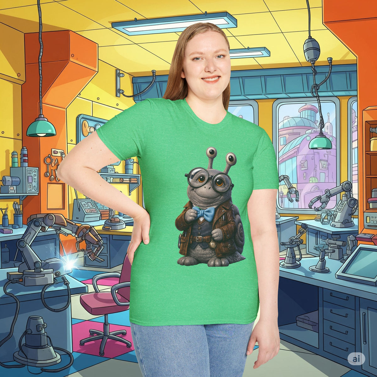 Cute Nerdy Snail Shirt | Steampunk Professor Snail Graphic Tee | Funny Bookworm Animal T-Shirt