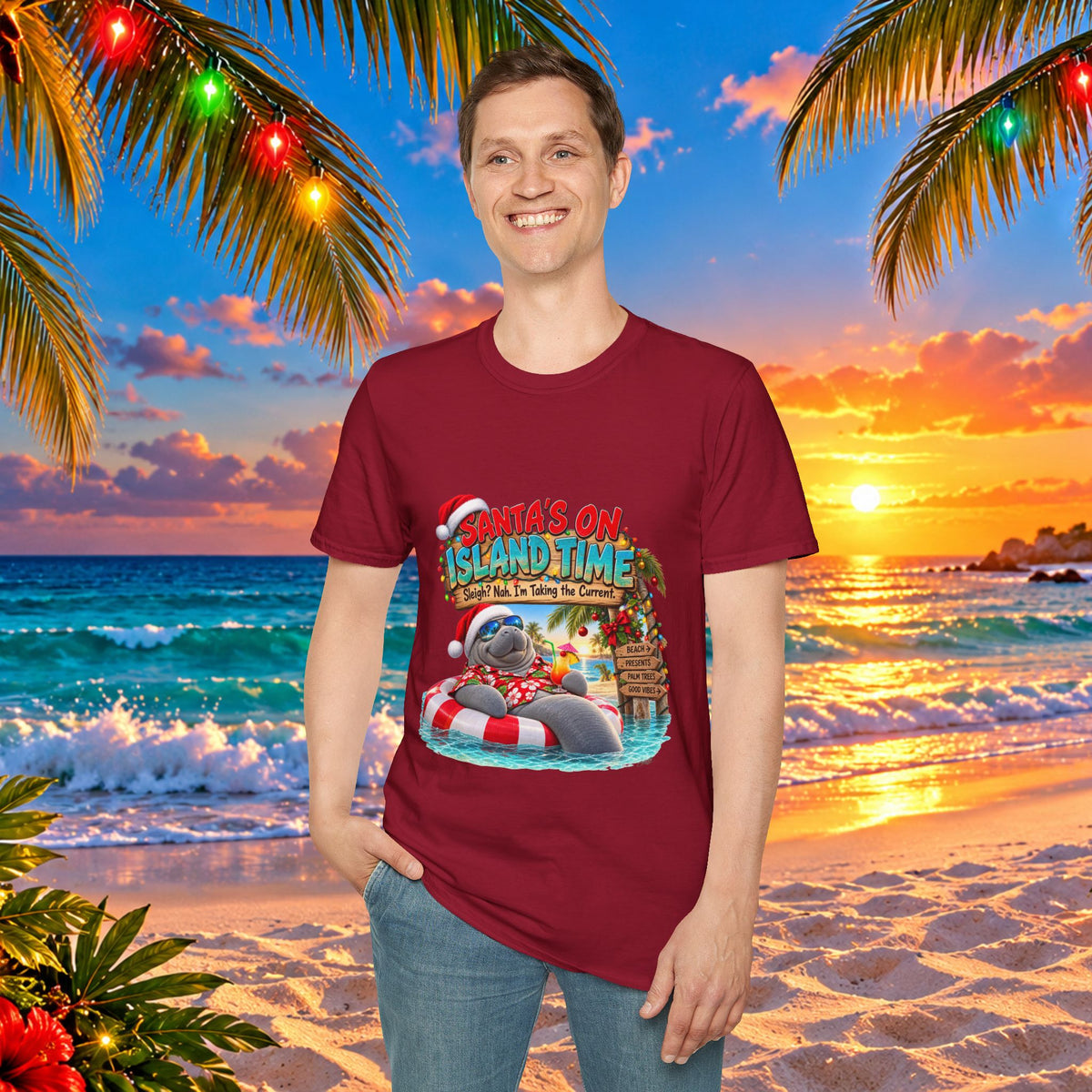 Santa’s on Island Time Christmas Beach T-Shirt