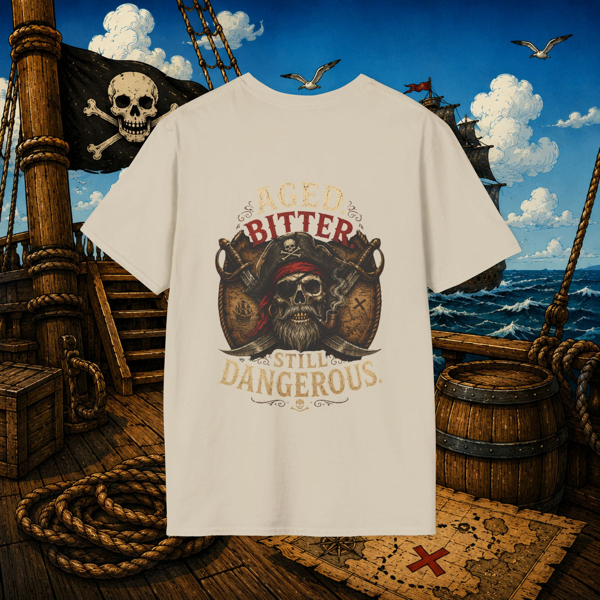 Aged Bitter Still Dangerous Pirate Skull Shirt – Funny Old Pirate Graphic Tee