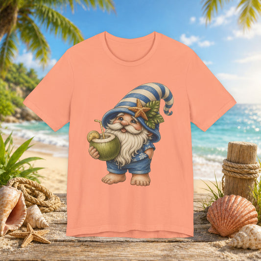 Beach Gnome Drinking Coconut | Coastal Summer Gnome Illustration